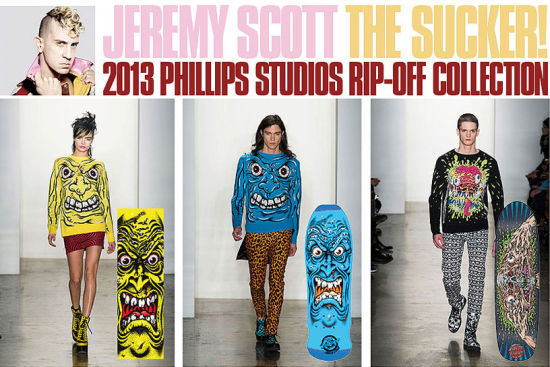 Jeremy Scott的设计与艺术家Jim Phillip旧作对比图