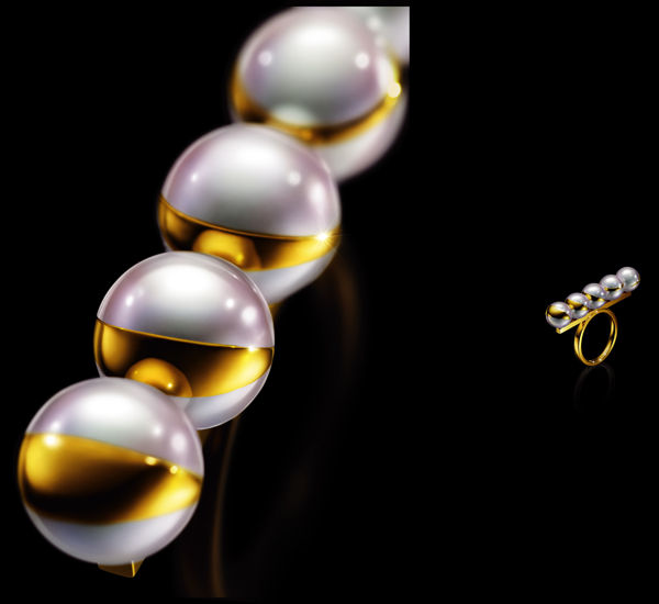平衡日月系列戒指:阿古屋海水珍珠